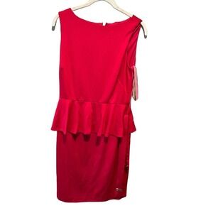 Isaak Mizrahi Peplum Dress Women's 8 Red Lined Polyester Boat Neck Sleeveless